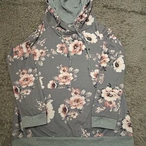 Floral Print Women's Hoodie in Gray